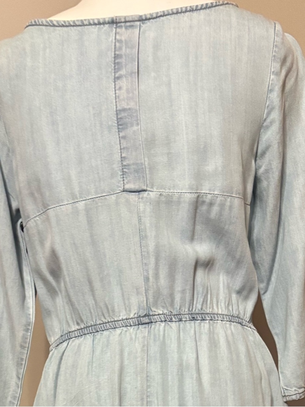 New Light Wash Denim Midi Dress with Button Front - Picture 10 of 13